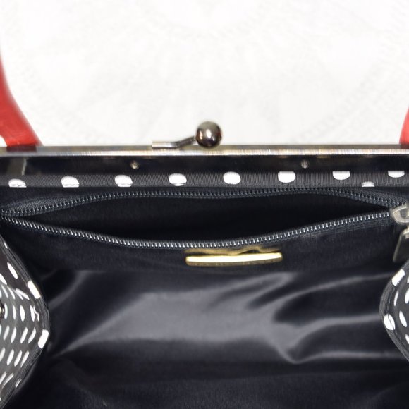 Ramon Tenza Poppy Polka Dot Black White Red Beaded Purse Handbag w/ Dust Bag EUC - Picture 11 of 13